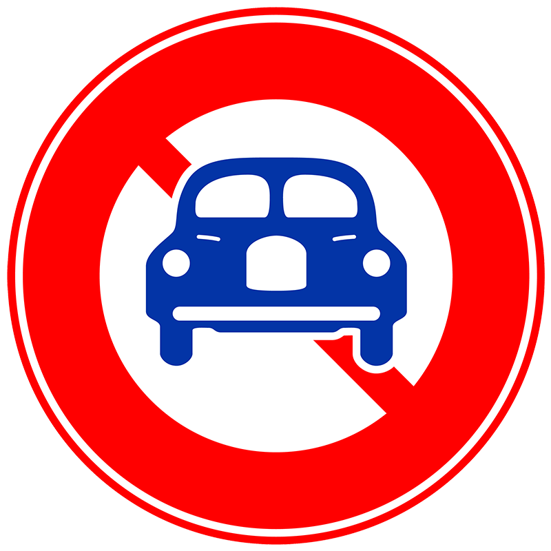 ①車両交通止め：二輪の自動車以外の自動車通行止め