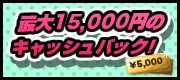 最大15,000円のキャッシュバック